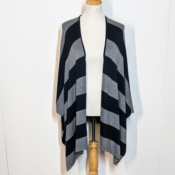 LOFT Sweaters - LOFT Striped Pattern Poncho Wrap Gray Navy Women's Size OS NWT!